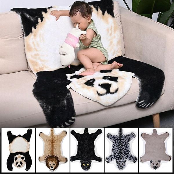 

carpets nordic style cute animal printed rug panda leopard tiger giraffe lion shape faux skin carpet plush antiskid