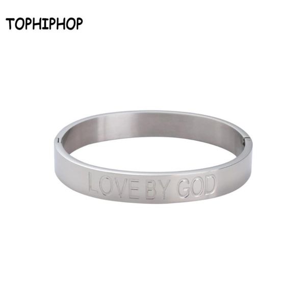 

fancy engraved logo letters love by god bangle religious bf bracelet jewelry women mens stainless steel, Black