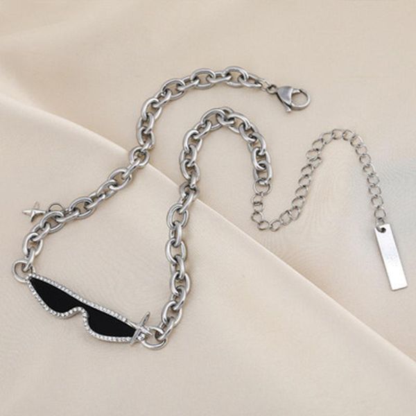 

chains titanium steel necklace star blind sunglasses personality clavicle for women men accessories jewelry anniversary gifts, Silver