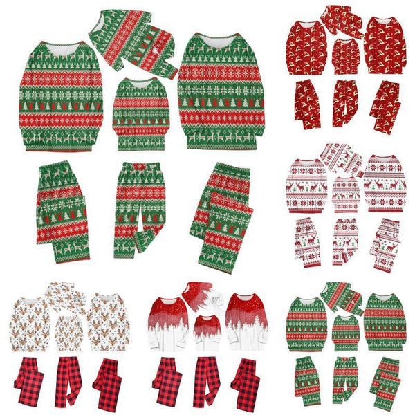 

family matching outfits christmas pajamas elk tree plaid xmas pyjamas couple clothes look baby romper women men kids sleepwear, Blue
