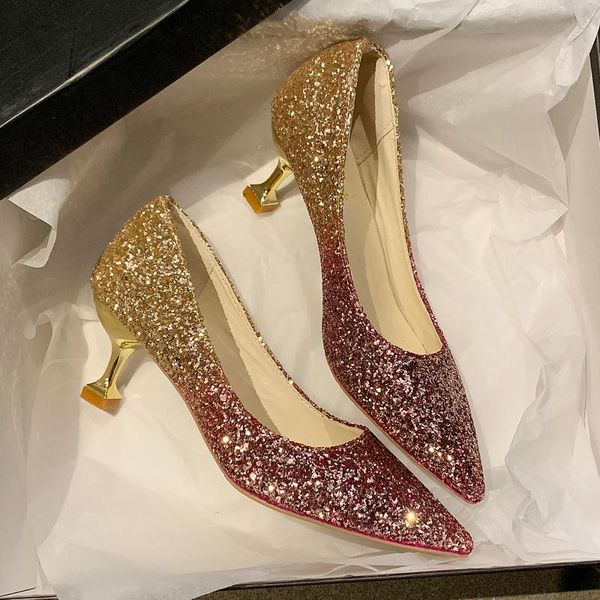 

dress shoes flash glitter pointed toe thin high heels slip on shallow party ladies pumps bling femme non-slip women single, Black