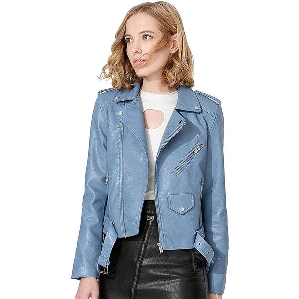 

women's leather & faux trendy spring autumn women pu jacket short biker fashion bright colors black motorcycle coat soft outwear