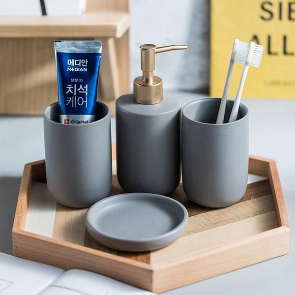 

bath accessory set ceramic wash kit bathroom decoration accessories lotion bottle soap dish black storagetray shower gel dispenser household