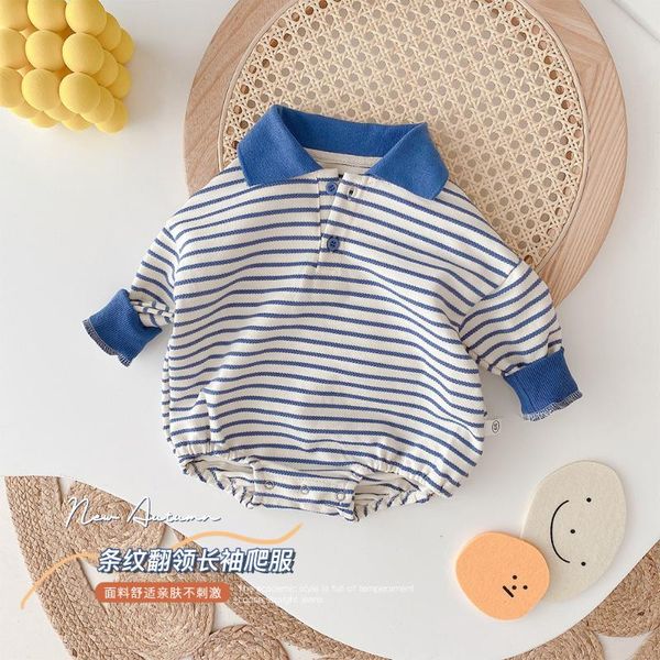 

jumpsuits boys romper stripe lapel autumn 2021, Blue