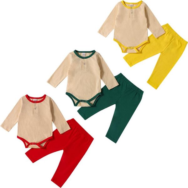 

clothing sets born set baby boy girl solid long sleeve romper bodysuits jumpsuit pants cotton casual outfit clothes 0-24m, White