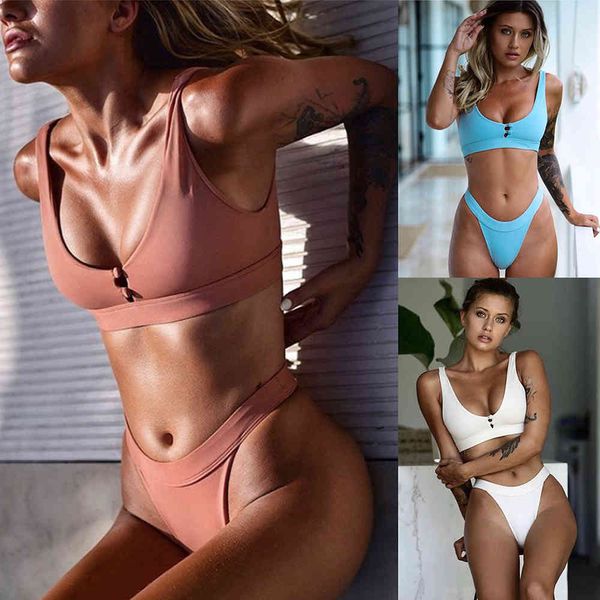 

ztvitality bikinis button belt solid thong bikini backless swimwear women swimsuit brazilian biquini xl, White;black