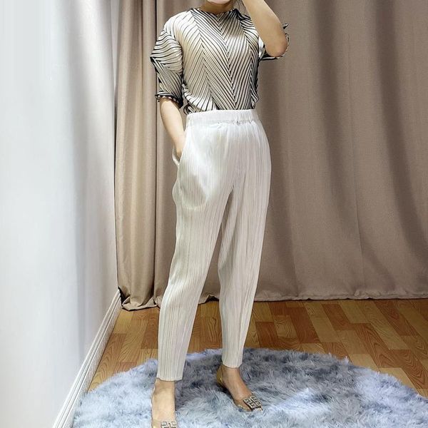 

women's pants & capris 2021 spring and summer pencil miyak pleated large size cropped solid color wild slim casual p78799, Black;white