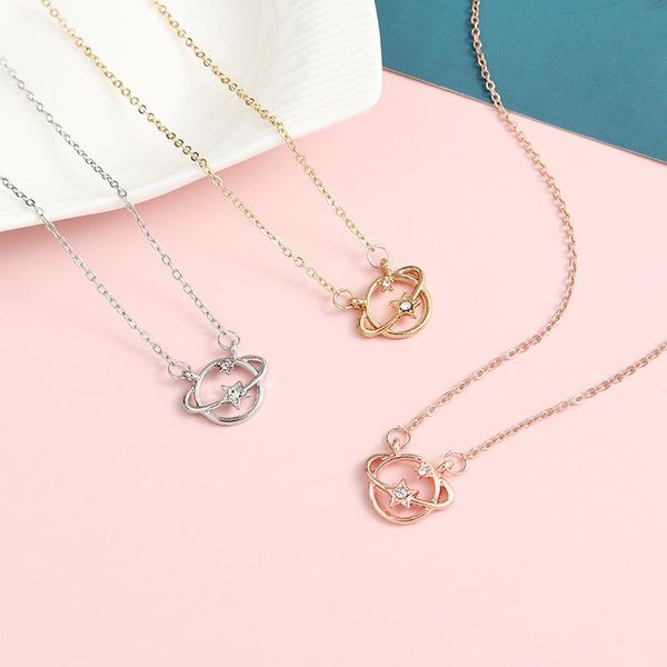 

exquisite fashion trend clavicle chain dream shiny planet asteroid necklace versatile temperament simple pendant necklaces, Silver