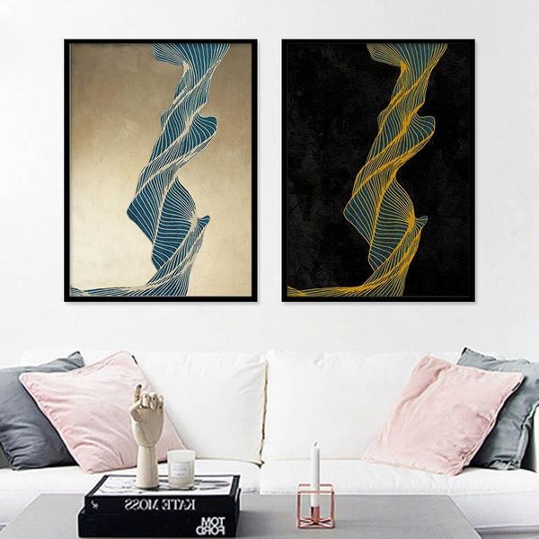 

paintings nordic black gold geometry space art wall canvas poster painting prints abstract line pictures for living room morden decor