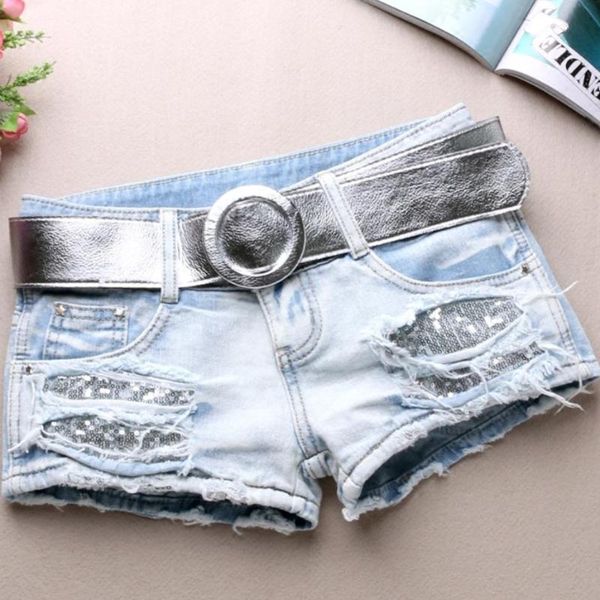 

women's shorts plus size 25-31 hole white denim women summer sequins loose low waist jeasn, White;black