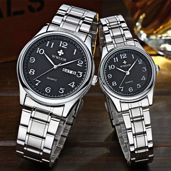 

wristwatches fashion lovers watches for men women waterproof arabic clock silver stainless steel couple casual ladies quartz wristwatch, Slivery;brown