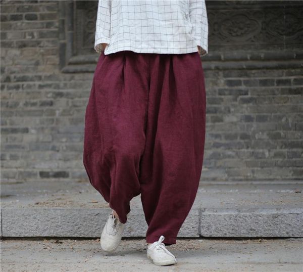 

women's pants & capris 2021 elastic waist solid cotton women harem winter autumn thicken warm loose casual vintage design trousers, Black;white