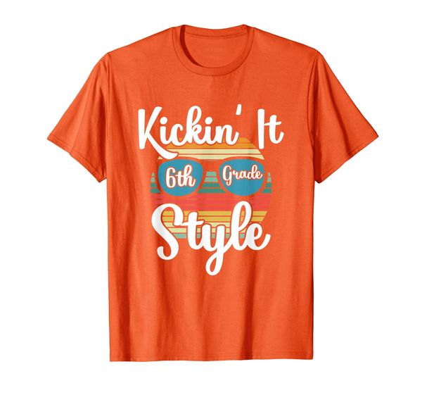 

kickin' it 6th grade style back to school elementary teacher t-shirt, White;black