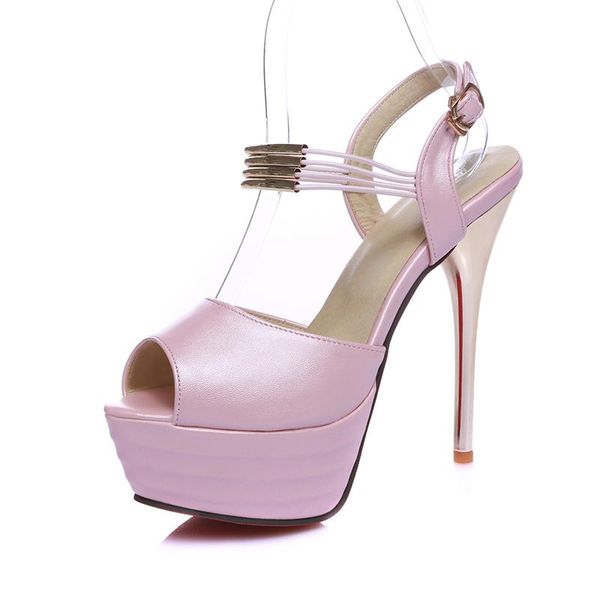 

sweet women platform high heels 14cm sandals peep toe ladies dress party wedding summer shoes buckle strap big size 31-44 c-1, Black