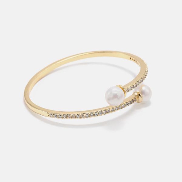 

bangle fashion girls gold plated jewelry open bangls with pearl bracelet for women, Black
