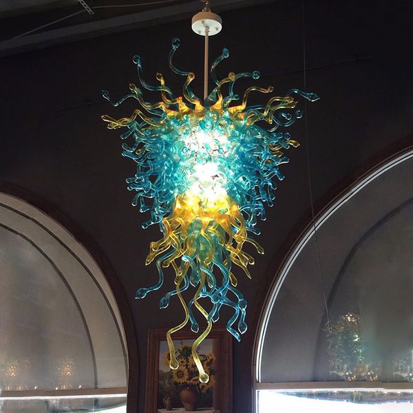 Lampade a sospensione color champagne blu Lampadario in vetro di Murano soffiato fatto a mano americano Illuminazione con sorgente luminosa a LED 32 x 52 pollici per la decorazione domestica