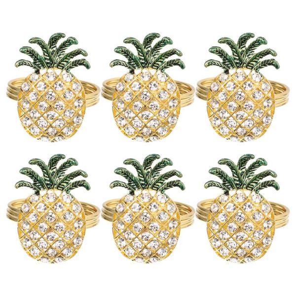 

6pcs chic pineapple design table napkin buckles diamond el rings