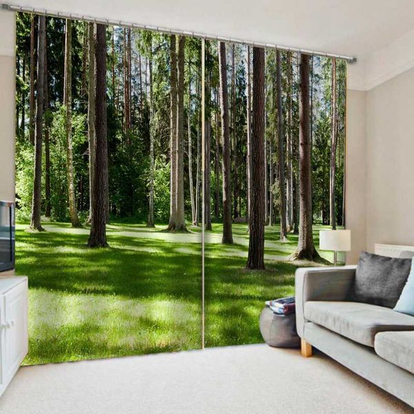 Tende per tende Decorazioni per la casa moderne Tende per soggiorno 3d stereoscopico Morden Green Forest