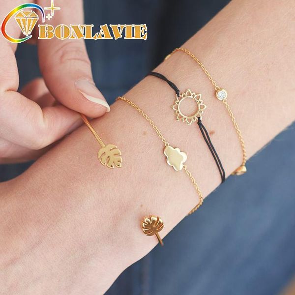 

link, chain fashion creative jewelry multi layer bracelet set for women leaf cloud crystal bangles wedding christmas gifts, Black