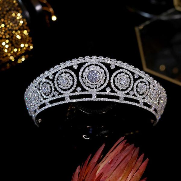 

hair clips & barrettes 2021 diadema european bridal crown cubic zirconia tiara wedding accessories women jewelry queen's, Golden;silver