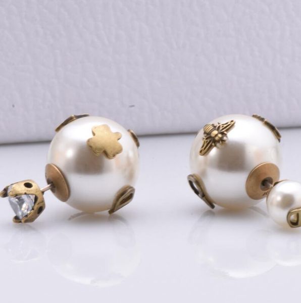 

ladies trendy exquisite earrings female bronze vintage bee pearl wild earrings love gift, Black