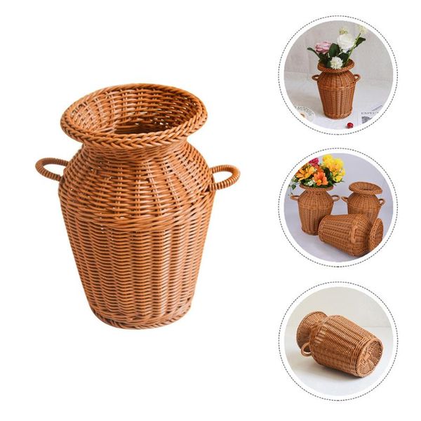 

vases 1pc rattan woven flower container basket (light brown)