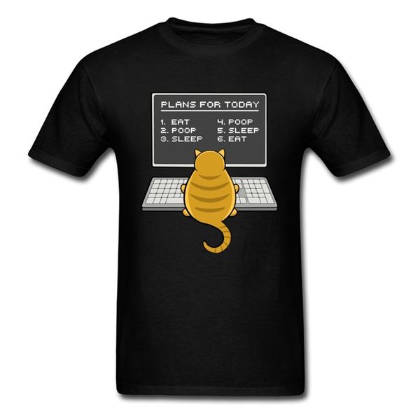 

cat engineer plans for today t-shirts it computer coder programmer normal short sleeve designer o neck men t shirt 210707, White;black