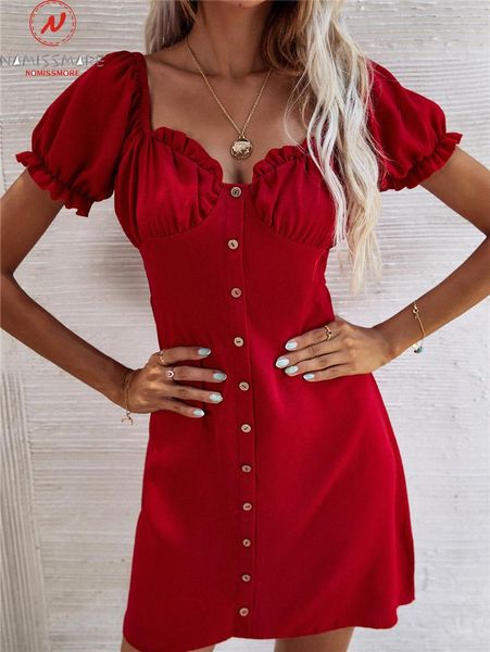 

party dresses fashion women summer a-line dress sling-breasted design ruffles decor v-neck puff short sleeve high waist slim solid color, White;black