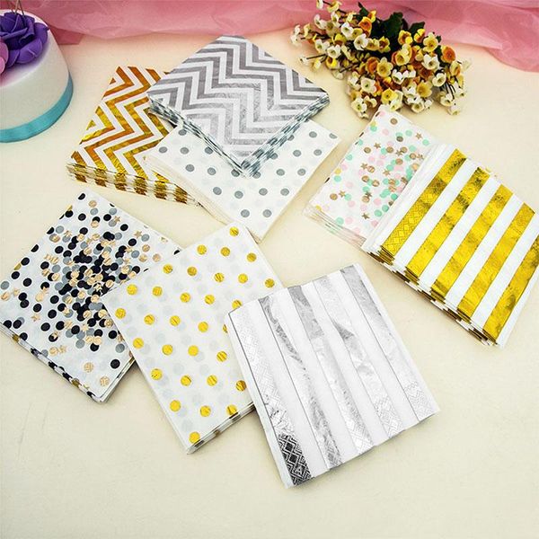 

disposable dinnerware 20 pcs/pack gold silver napkins striped dot wave towel bride shower wedding birthday graduation party supplies