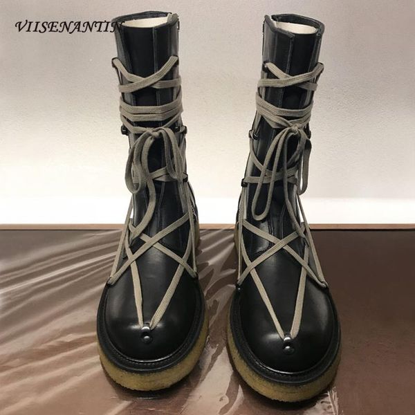 

boots strappy personality high-lace-up female british style fashion zipper platform short catwalk, Black