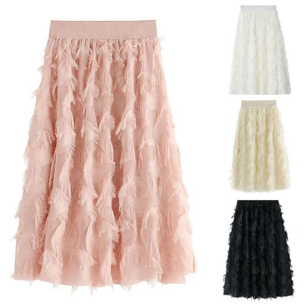

skirts women high waist mesh tutu skirt sheer tulle tassels swing maxi party, Black