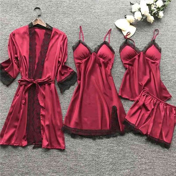 

women satin pajama set solid lace straps silk sleepwear with chest pads suspender pajamas party daily cute date pajamas, Black;red