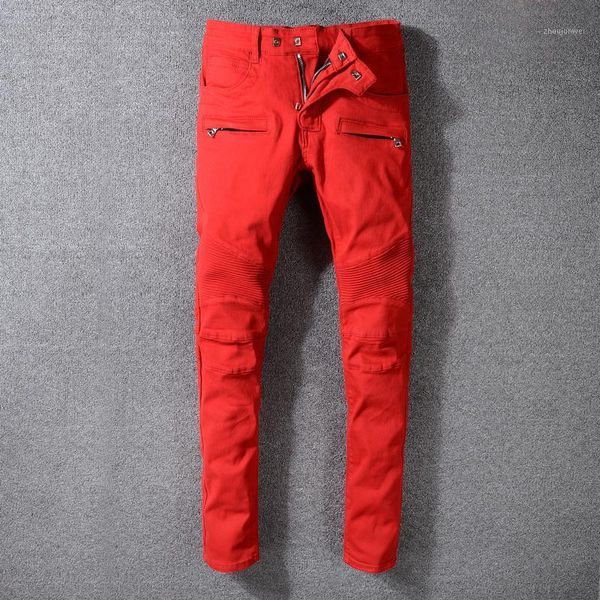 Männer Jeans High Street Fashion Gespleißt Slim Fit Cargo Hosen Große Größe 29-42 Weiß Rot Farbe Hip Hop männer Biker Homme