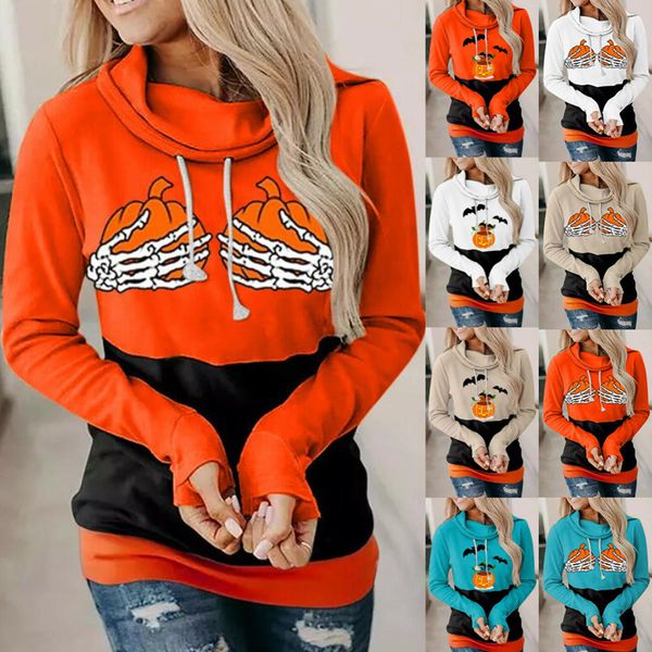 

halloween geometric graphic print plus size ladies long-sleeved sweater ladies comfortable loose party holiday show, Black