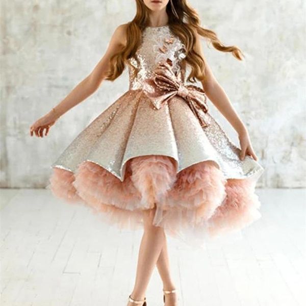 

girl's dresses shiny sequins flower girls for wedding sleeveless tulle tiered tutu pageant gowns gorgeous puffy prom girl, Red;yellow