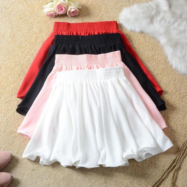 

chiffon skirts clothing casual womens shorts solid spring summer pleated skirt jupe femme streetwear high waist mini q4036, White;black