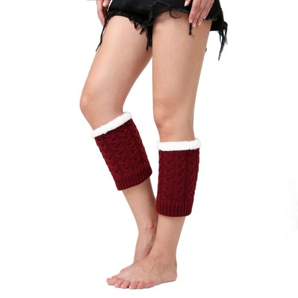 

pair sport cycling sock winter thick warm knitted socks boot cover stripe women stretch cuffs sports, Black