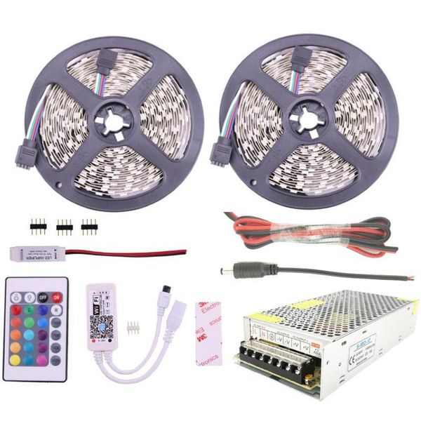 

5m 10m rgb led strip light rope with wifi controller 24 key support music mode function smd 60 leds / m waterproof strips