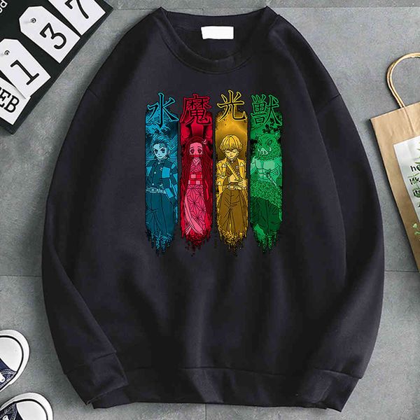 

women's demon killer hoodie, korean street style, harajuku style, kpop, hip hop, casual and loose, Black