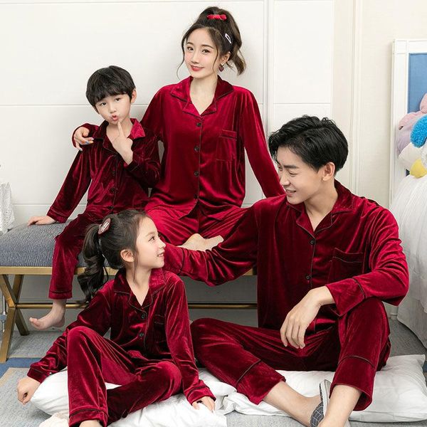 

family matching outfits christmas pajamas mom and kids clothes velvet nightwear children's winter baby xmas home suit for girls 10 year, Blue