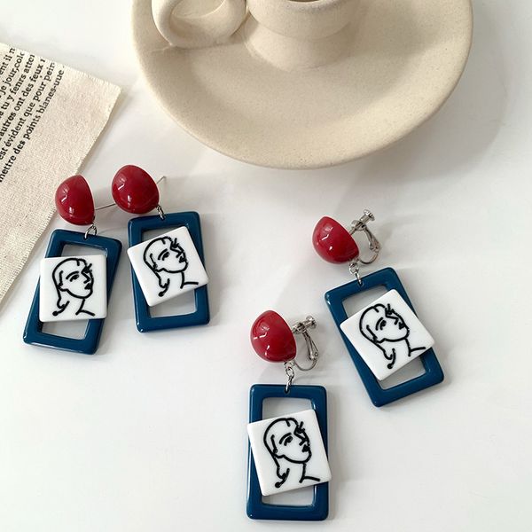 

niche resin silver needle earrings personalized clip pendant face lazy accessories sell well