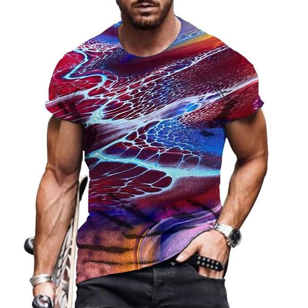 

men's t-shirts 2021 summer men abstract tie-dye t-shirt line graffiti creative 3d printing o-neck casual street hip-hop tee top, White;black