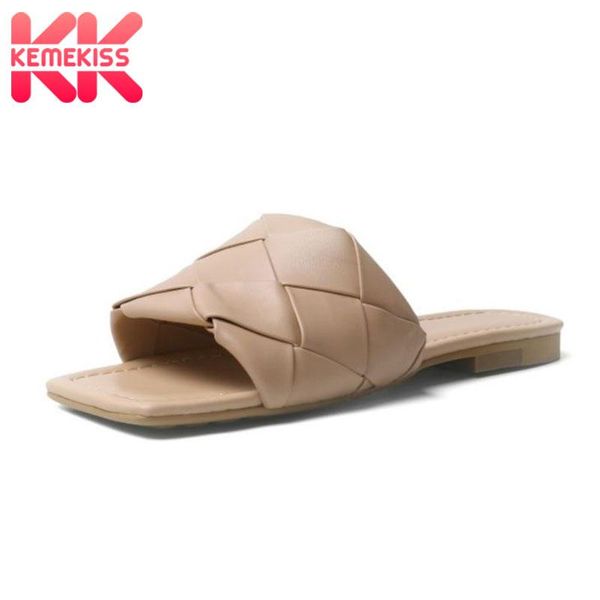 

kemekiss shoes sandals for women open toe flat heel shallow slip on fashion outdoor slides footwear size 35-41, Black