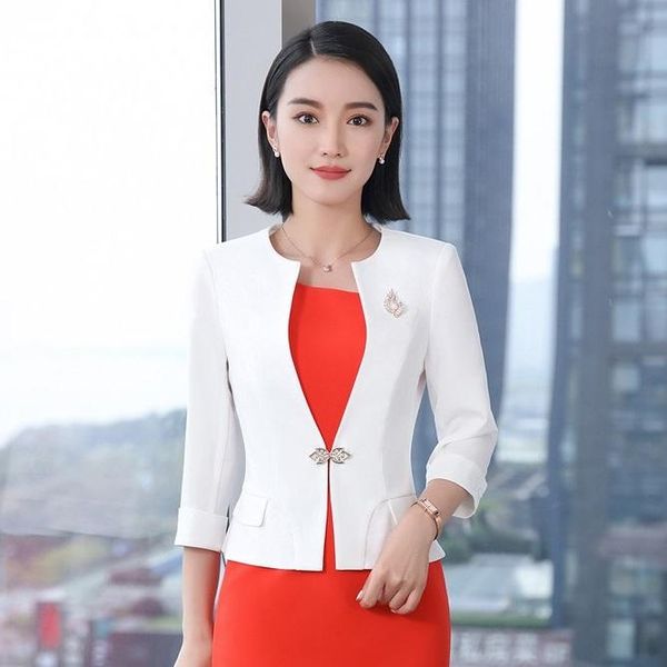 

fashion ladies white blazers women jackets half sleeve work wear clothes office uniform style ol women's suits &, White;black