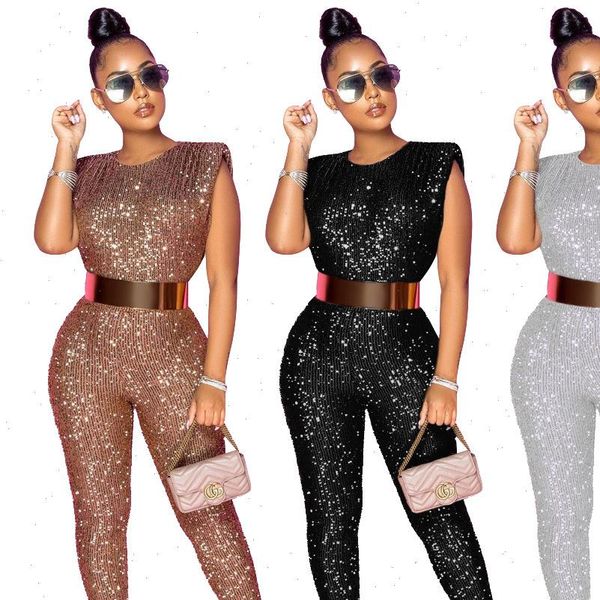 

o neck sequins womens rompers nbsp glitter office sleeveless banquet party beach jumpsuits full pant bandage, Black;white
