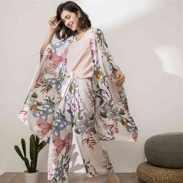 

women pajamas sets autumn butterfly floral printed elegant 4 piece pyjamas set viscose female night suits pyjamas sets 210924, Black;red
