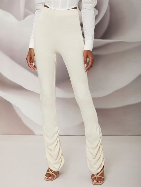 

newness high waist ruched hem pants a43y#, Black;white