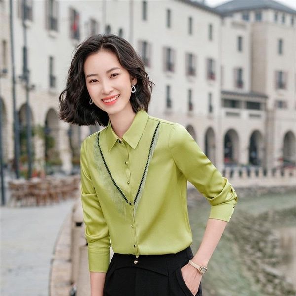 

women's blouses & shirts elegant green long sleeve for women business work wear blouse female clothes ol styles plus size 5xl kzn2, White