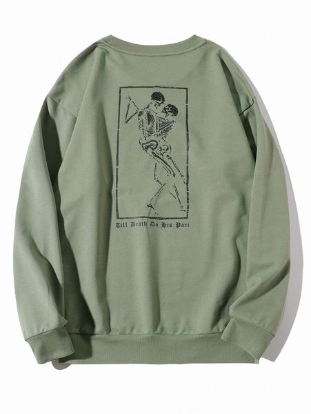 

men slogan and skull print sweatshirt z060#, Black