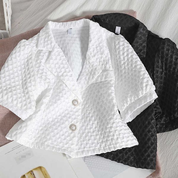 

vanovich temperament summer fashion women shirts cotton wild korean style blouses and short-sleeved clothing 210615, White